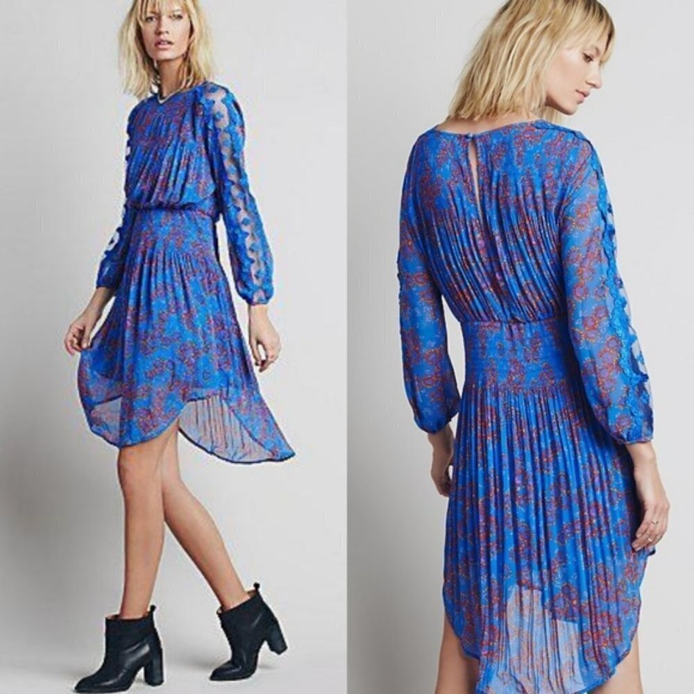 ✅ Free People | BLUE FLORAL Open Waters Charlotte‎ Dress SIZE XS